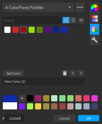 The palettes page