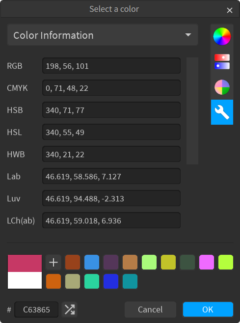 Color information (dark theme)