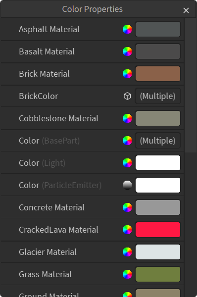 Color Properties (dark theme)