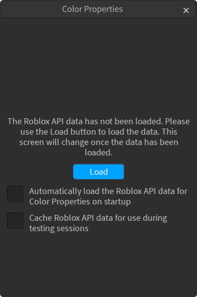 Color Properties, not loaded (dark theme)