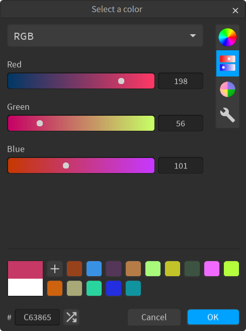 Color sliders (dark theme)