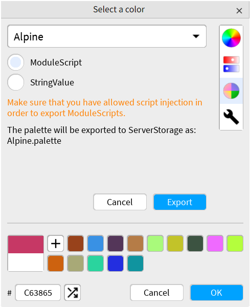 Palette export dialog (light theme)