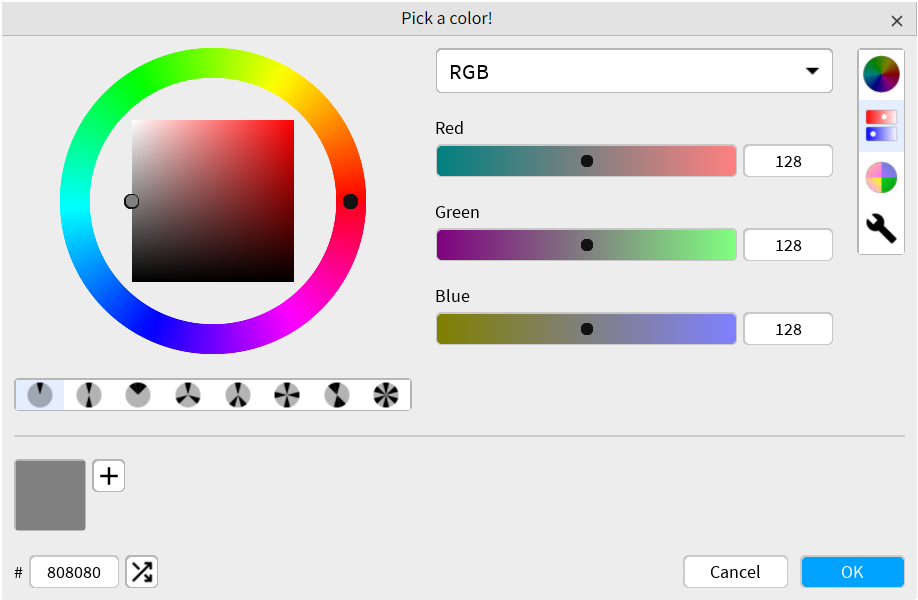 Color picker window with custom title and color (light theme)