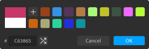 Miscellaneous additional tools and the initial and starting color values (dark theme)