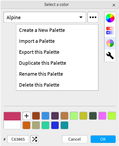 The palette overflow menu (light theme)