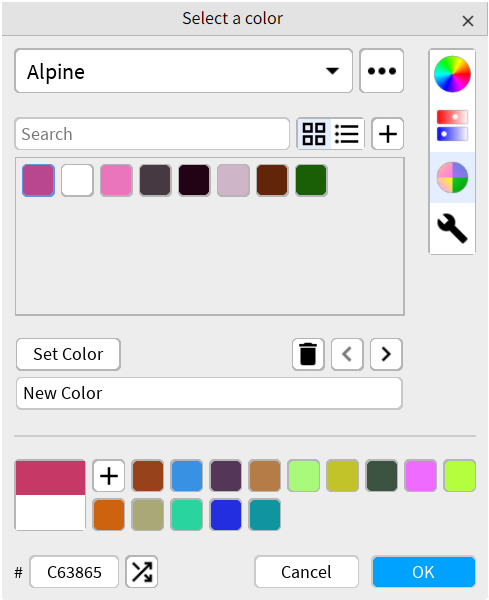 The palettes page (light theme)